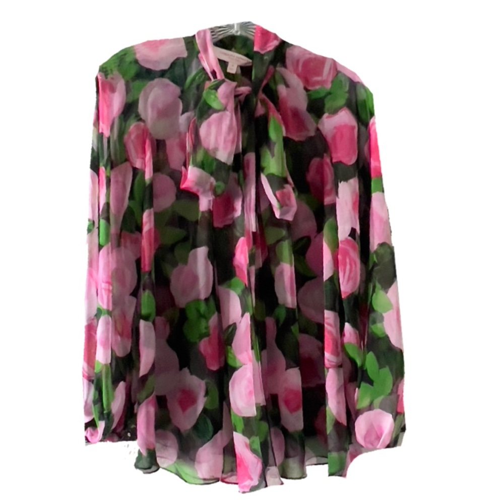 Carolina Herrera Puff Sleeve Button Up Blouse with Neck Tie